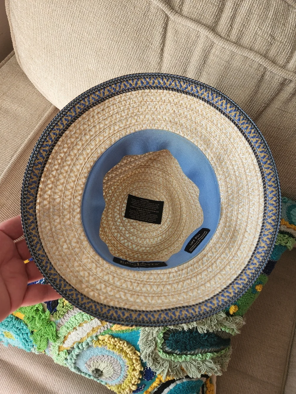 Straw Boater Hat with Navy Accent - Picture 5 of 10